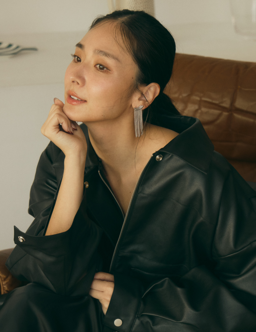 垂墜流蘇貼耳耳環（銀色）