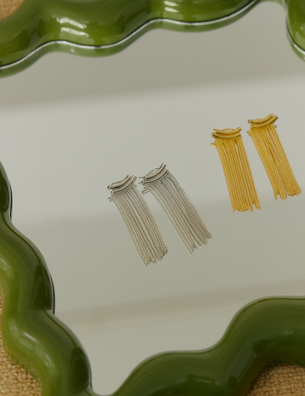 垂墜流蘇貼耳耳環（銀色）