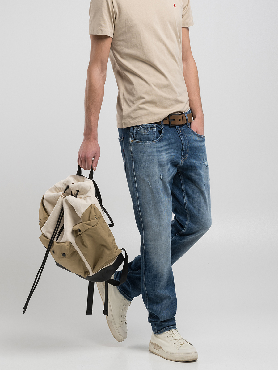 ANBASS 藍色修身丹寧牛仔褲