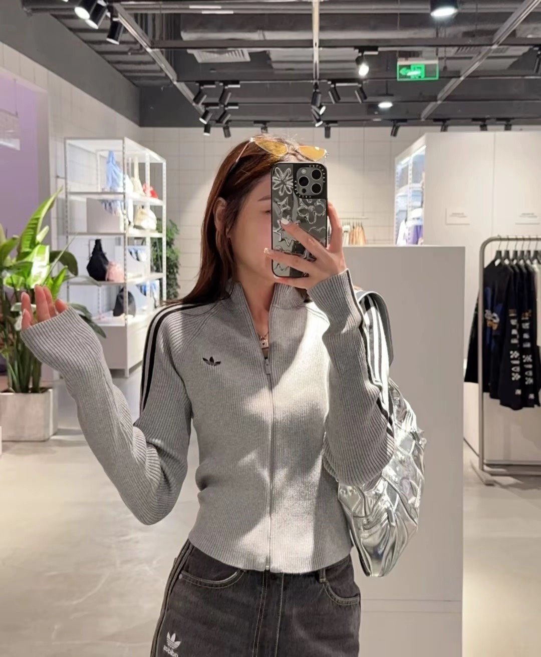 ADIDAS ORIGINALS ADICOLOR 短版 修身 針織外套 螺紋外套 灰色 JZ0886