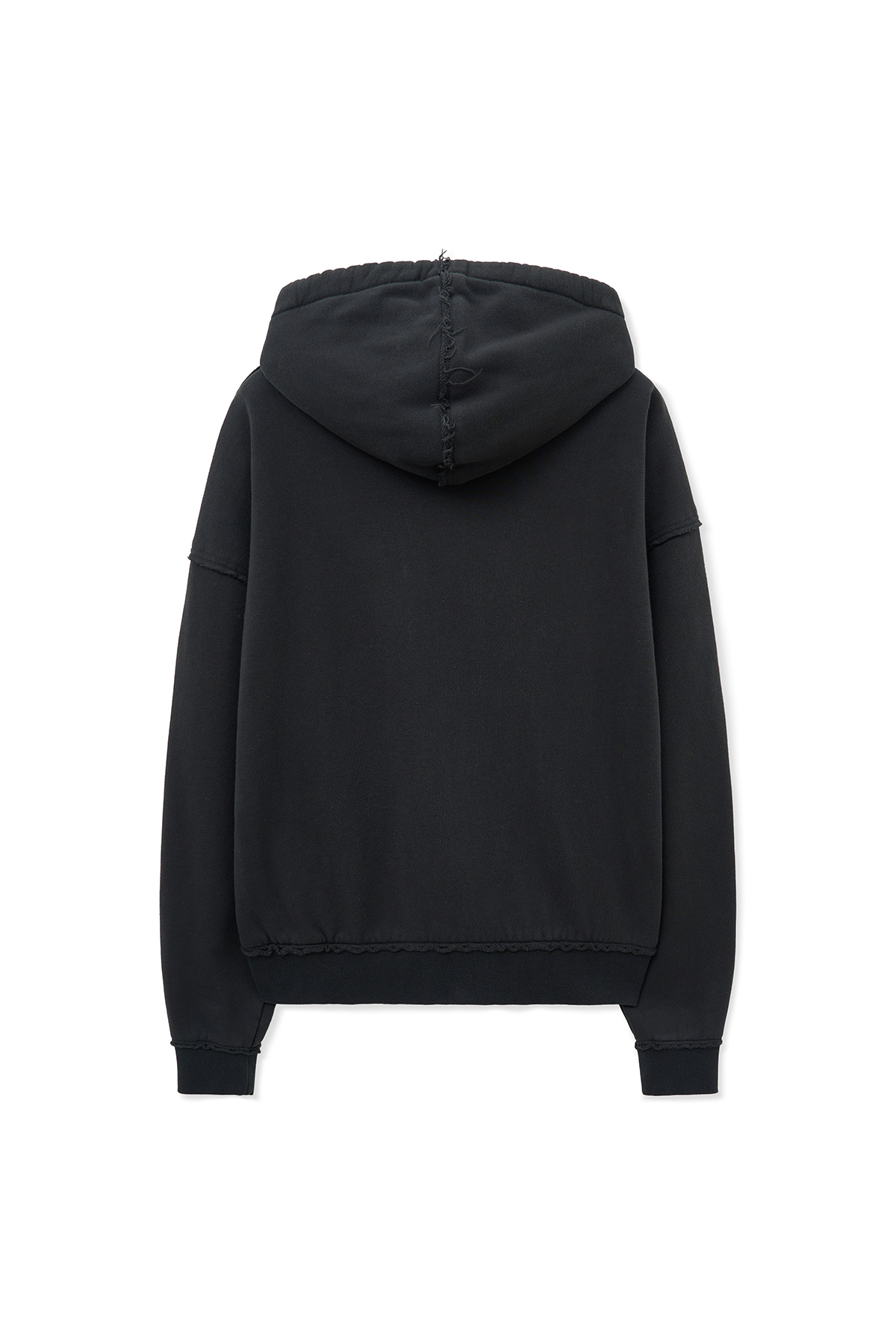 毛邊布貼連帽拉鍊外套 炭灰