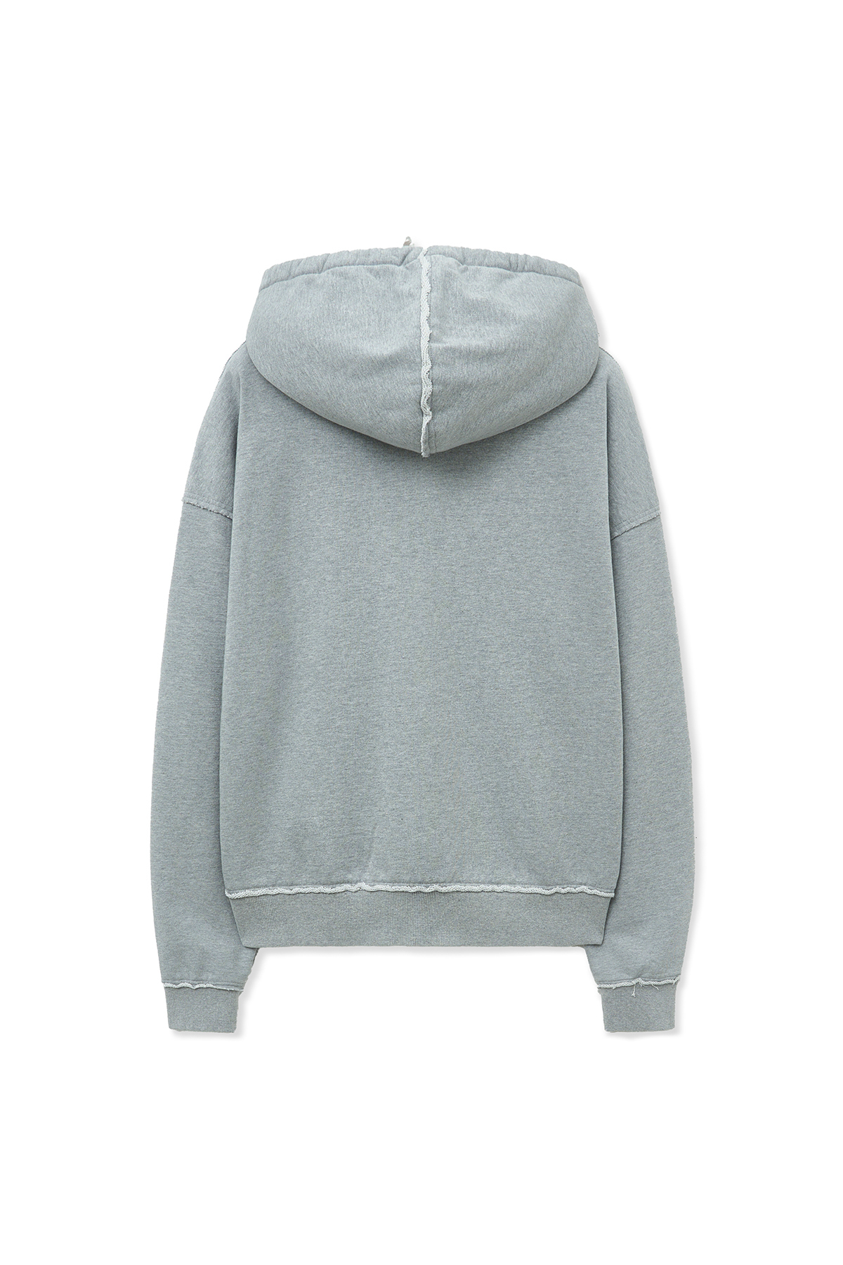 毛邊布貼連帽拉鍊外套 灰色