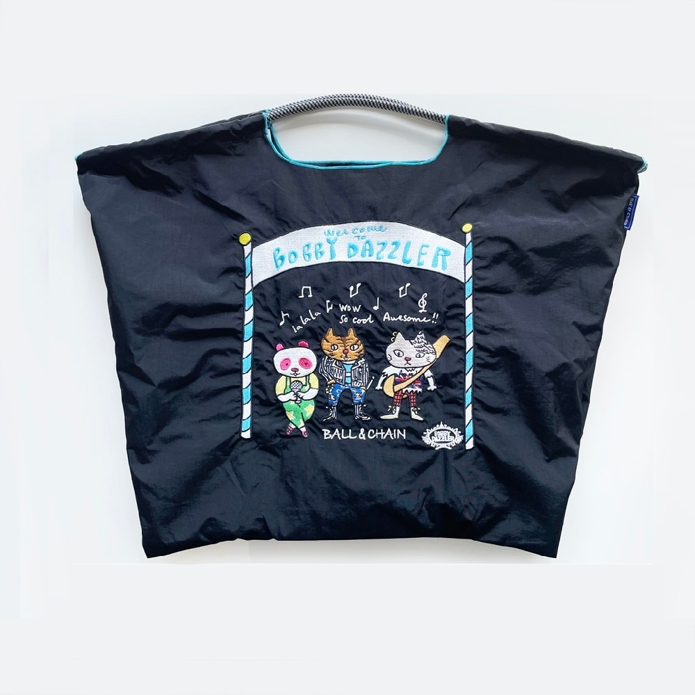 Ball＆Chain 刺繡環保購物袋 L號 - 黑 (32210101)