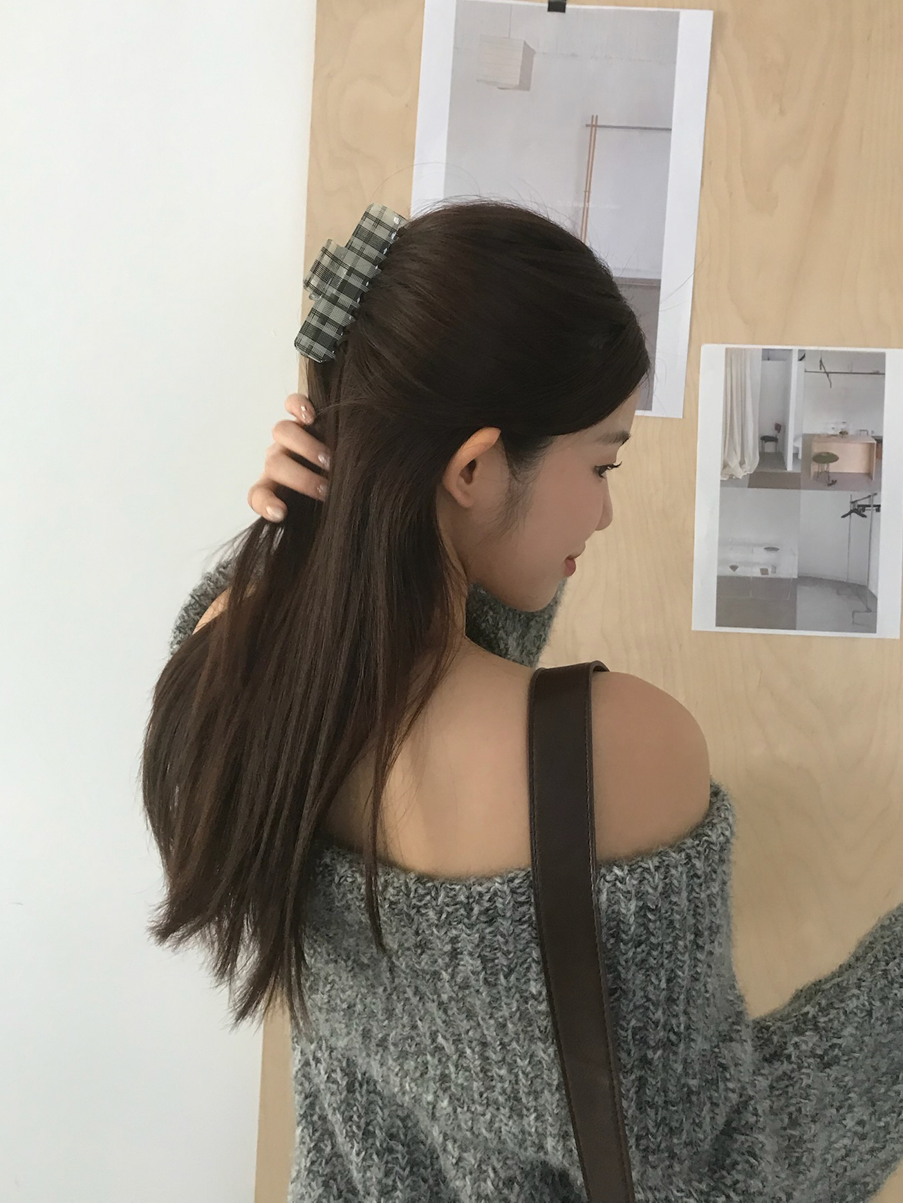 復古一字格紋髮夾