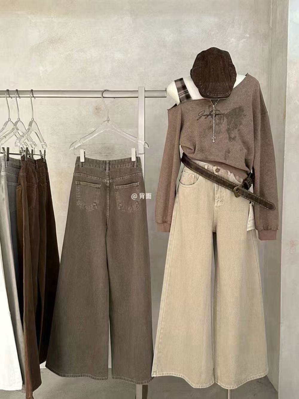 918 沙漠色系修身牛仔寬褲