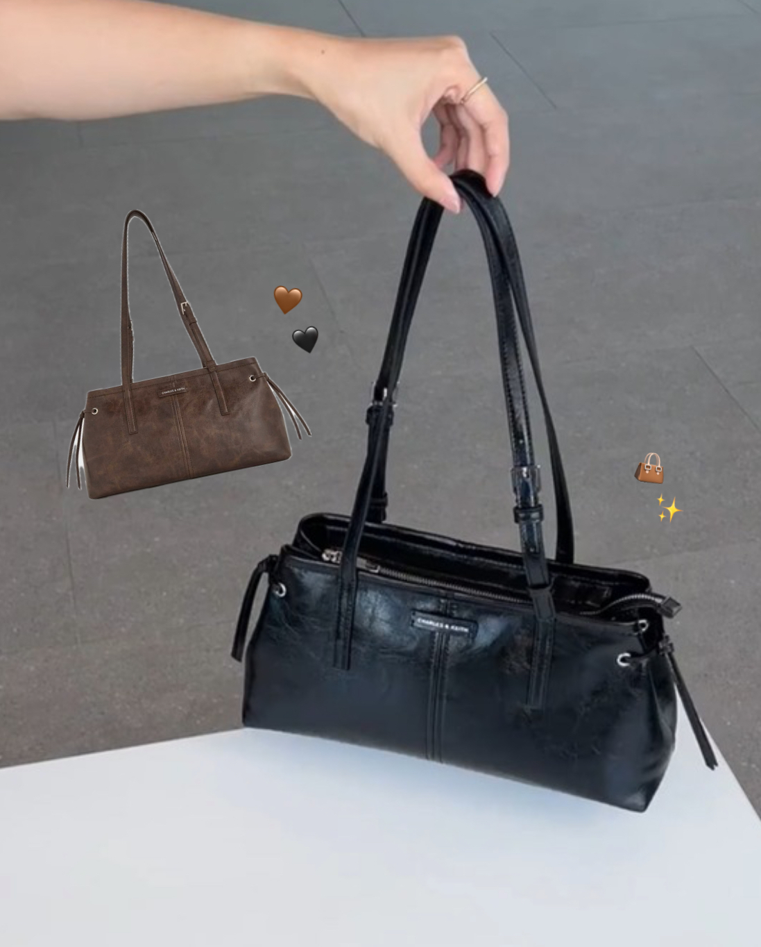 本週限時接單!! Charles & Keith 小CK Noane 復古油蠟皮腋下包 皮繩結 肩背包 側背包 黑色 咖啡色/預購