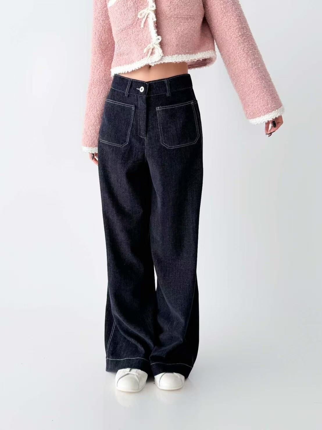 439 正韓後鬆緊雙口袋絨面牛仔褲