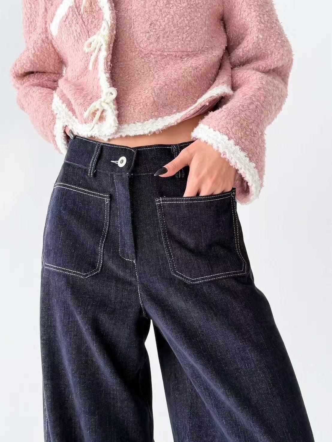 439 正韓後鬆緊雙口袋絨面牛仔褲