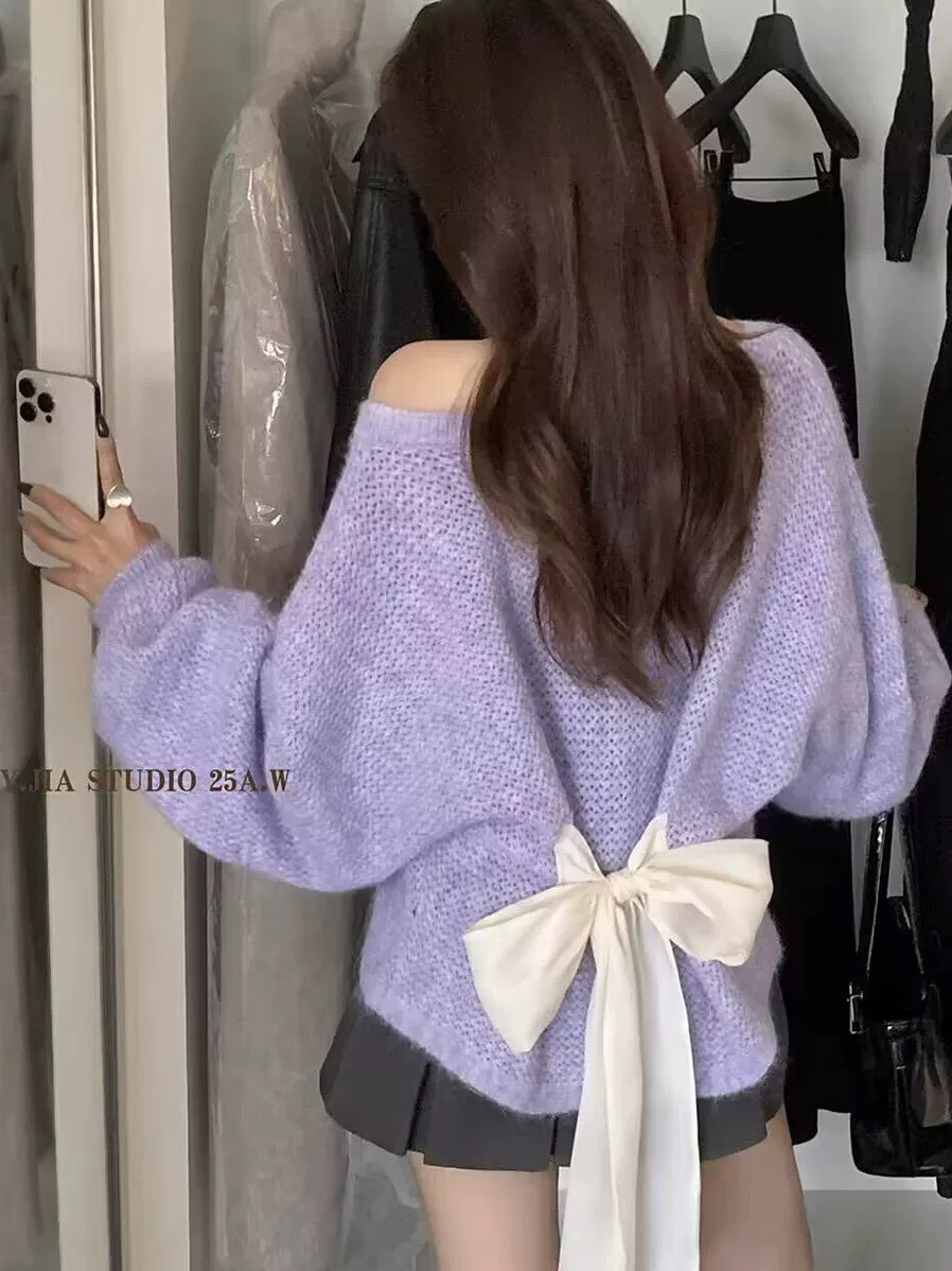 仙女後綁蝴蝶結針織上衣