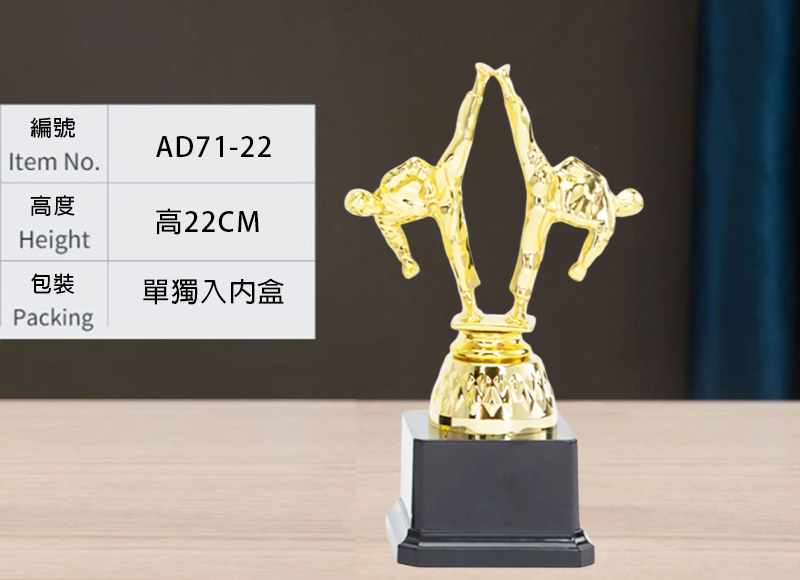 訂製雙人武術黑底獎盃 升級送彩色排版金貼 AD71