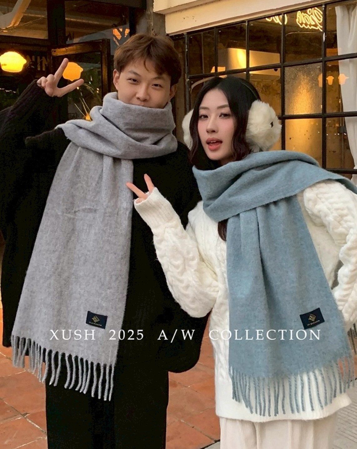 黑標柔感羊絨流蘇圍巾