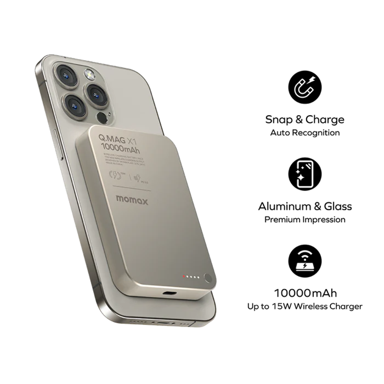 Momax Q.Mag X1 10000mAh 超薄磁吸流動電源 - 第二代 (CCC 認證)