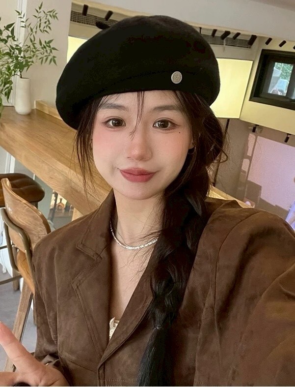 鐵標毛呢貝蕾帽