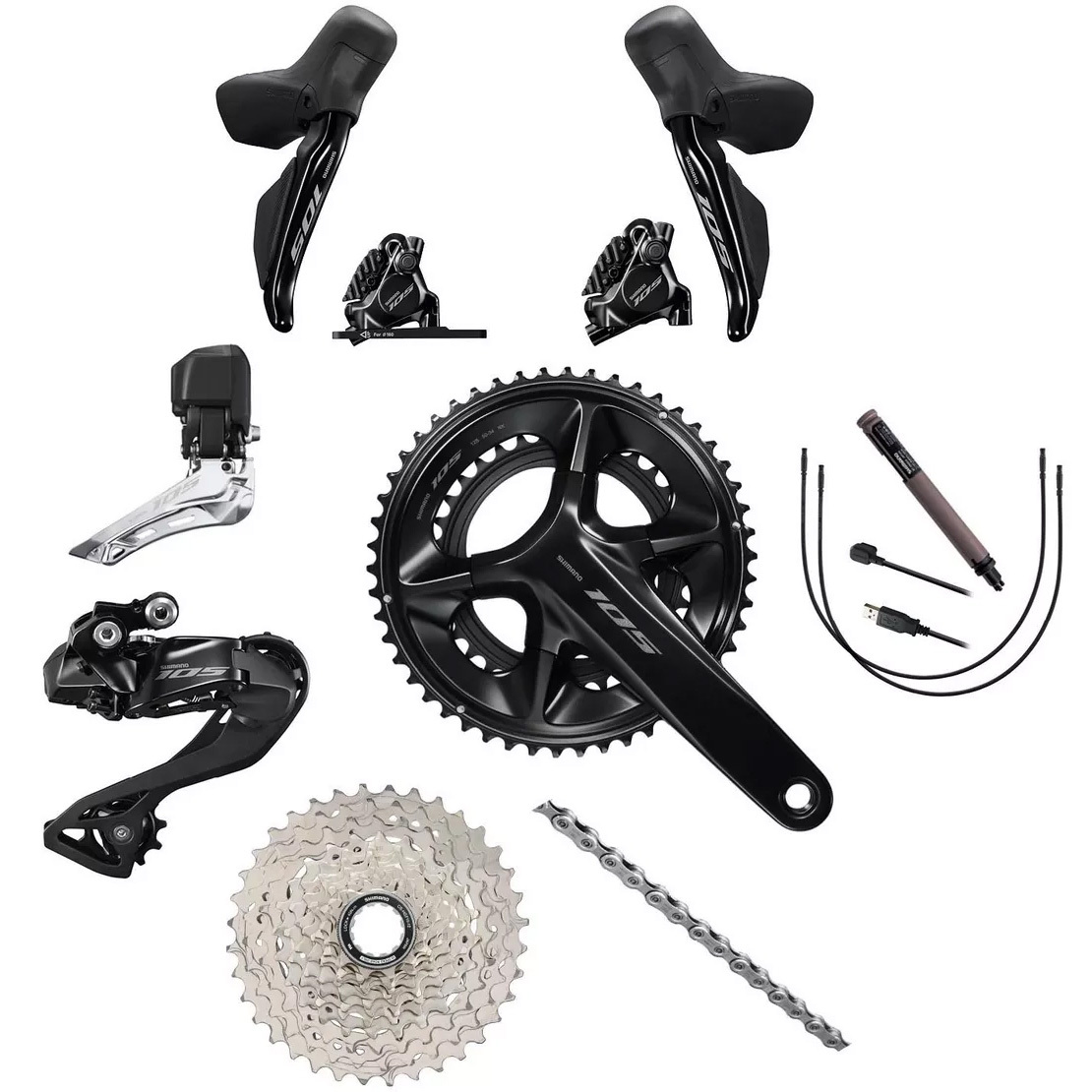Shimano 105 Di2 12-Speed R7150 Groupset + SuperTeam 50SL Carbon Spoke Bundle