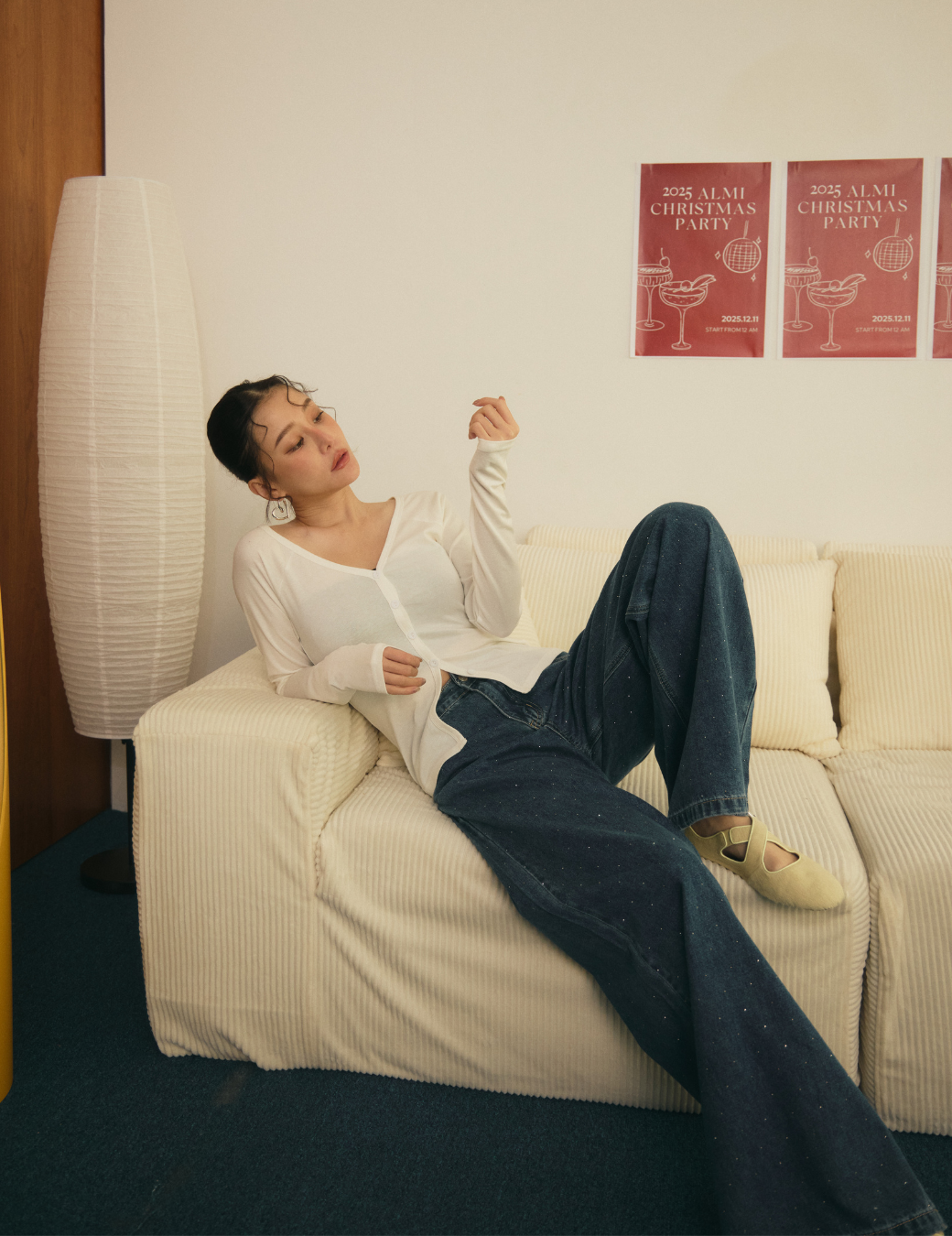 V領排扣百搭上衣（白色/3尺寸）