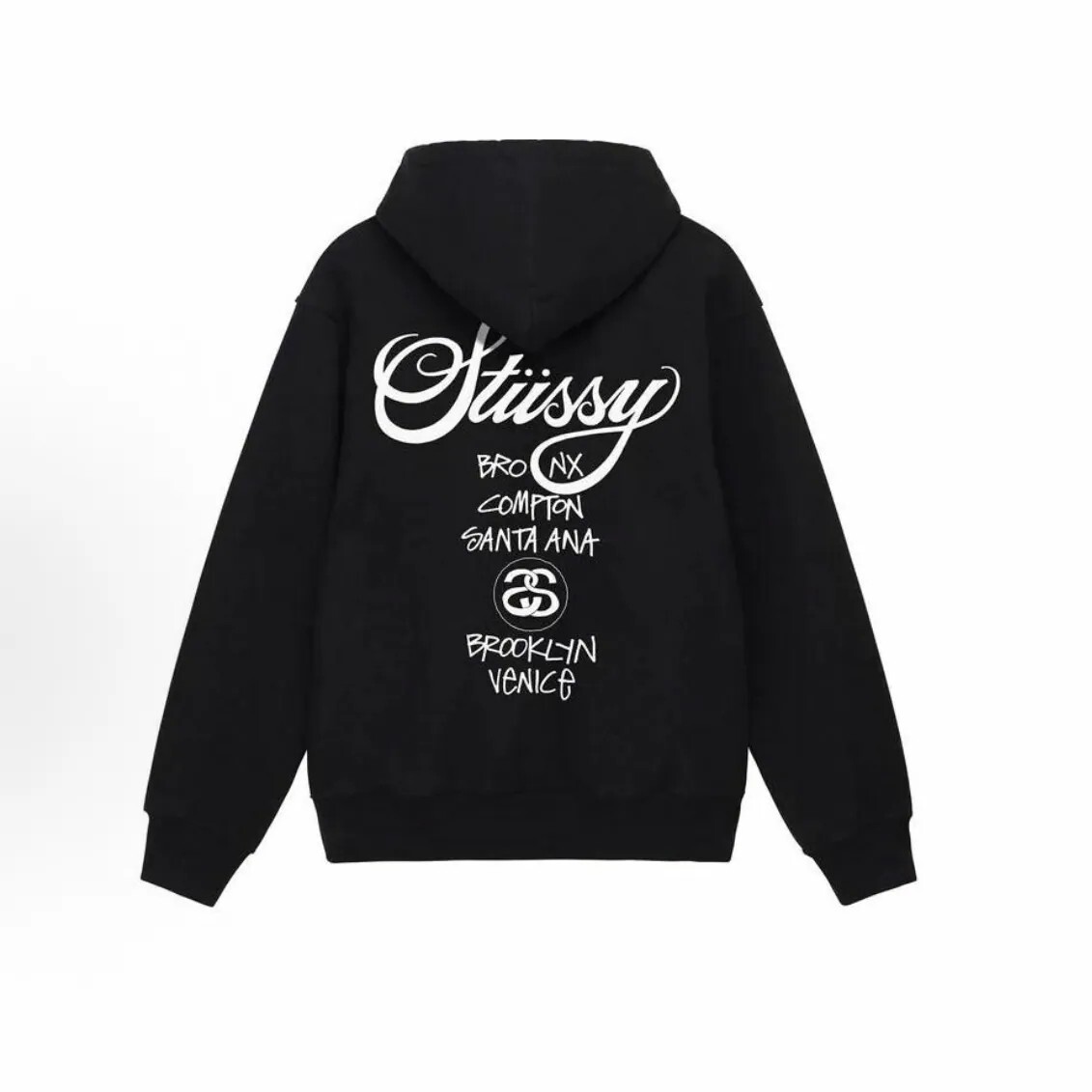 -(B010)-STUSSY WORLD TOUR ZIP HOODED SWEATSHIRT 草寫 LOGO 世界巡迴 連帽外套 黑/灰色-25C3973962