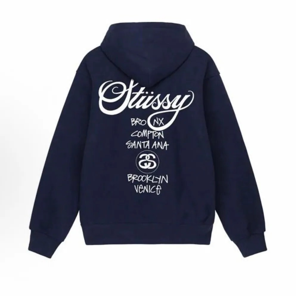 -(B012)-STUSSY WORLD TOUR HOODED SWEATSHIRT FW25 草寫 LOGO 帽Ｔ深藍色-25C3923962