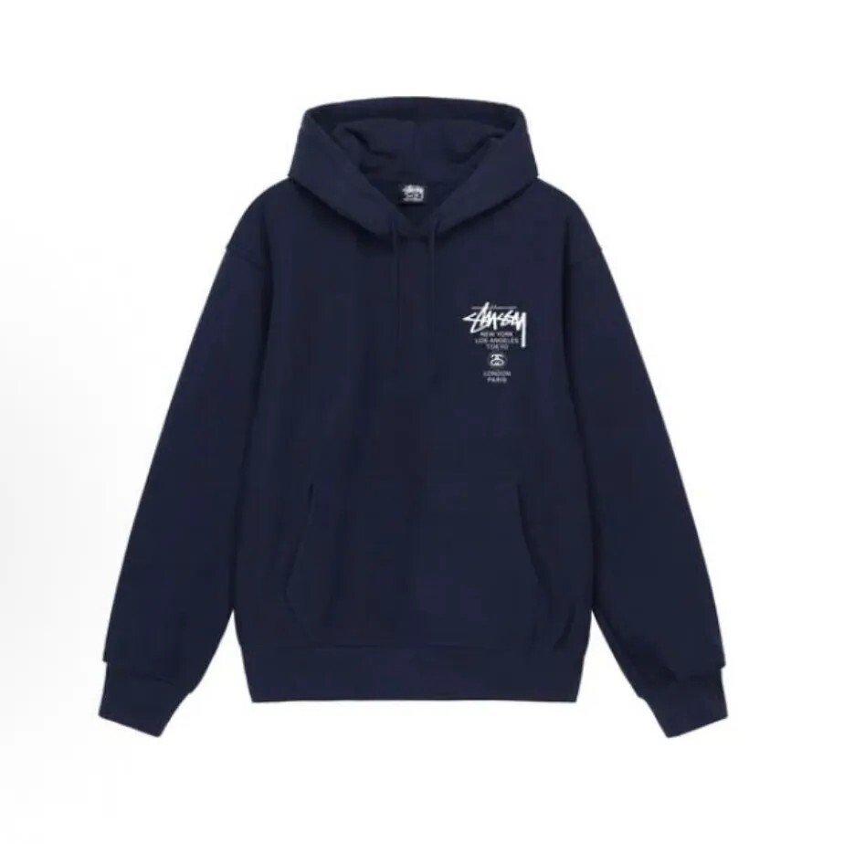 -(B012)-STUSSY WORLD TOUR HOODED SWEATSHIRT FW25 草寫 LOGO 帽Ｔ深藍色-25C3923962