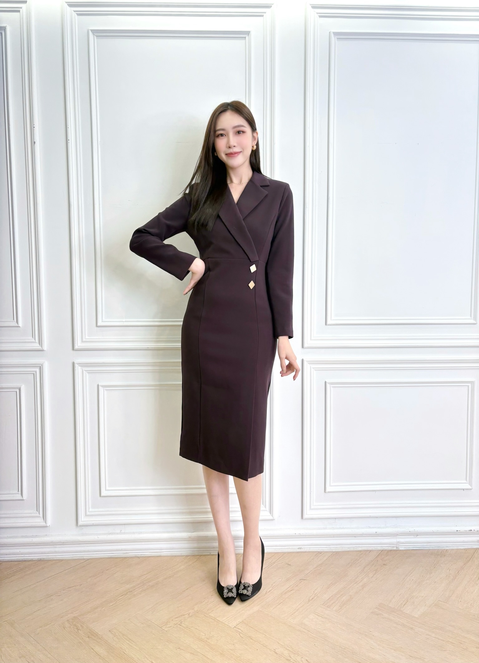 側雙釦翻領合身洋