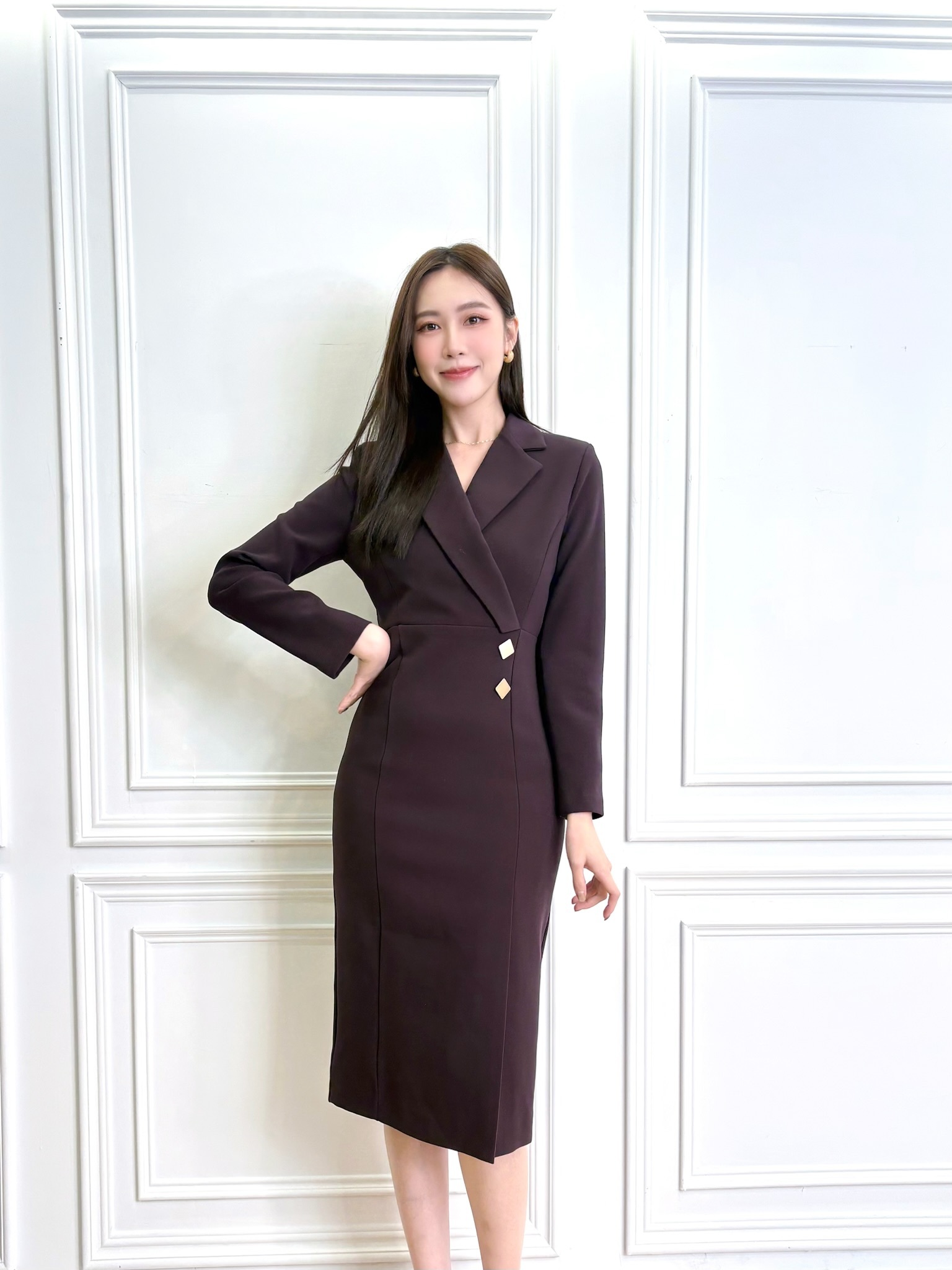 側雙釦翻領合身洋