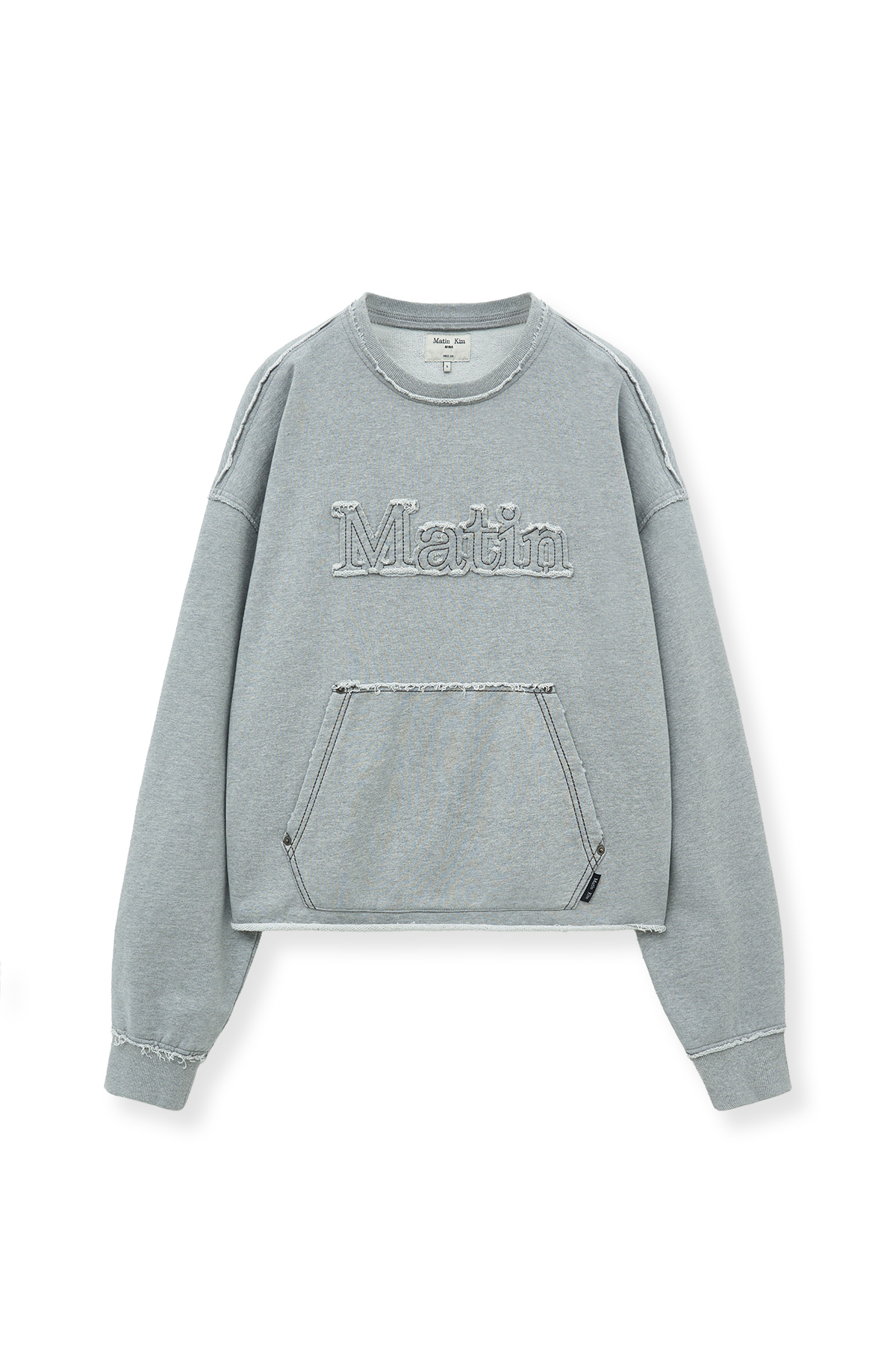 毛邊布貼大學T 灰色