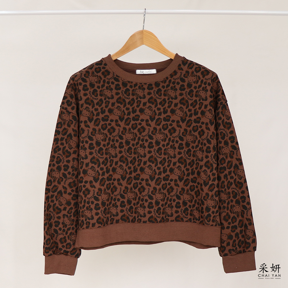 卡通印花豹紋長袖上衣