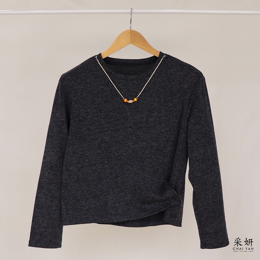 抓皺項鍊粗紡線親膚長袖上衣