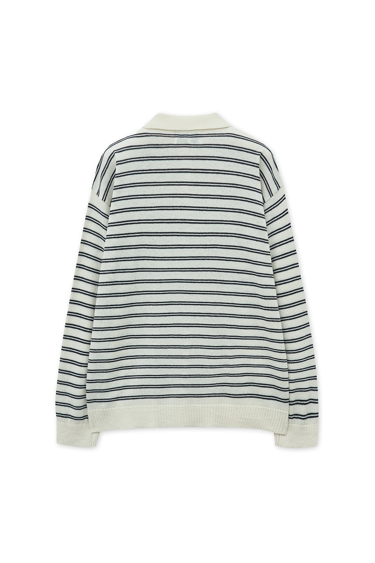 心形LOGO翻領條紋上衣 象牙白