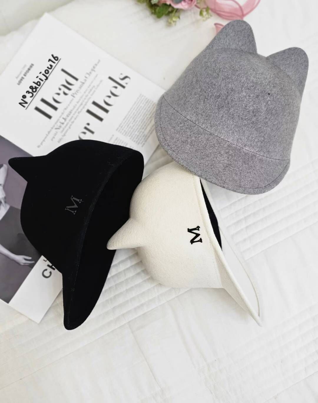 BN5334 可愛貓耳M字刺綉cap帽