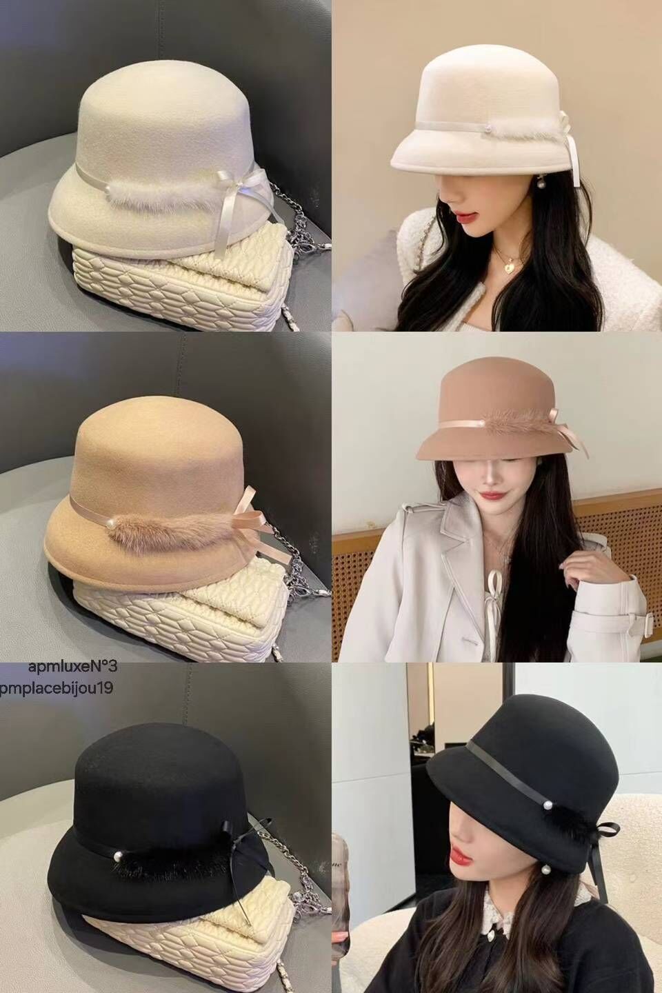 BN5336 淑女蝴蝶絲帶毛毛漁夫帽