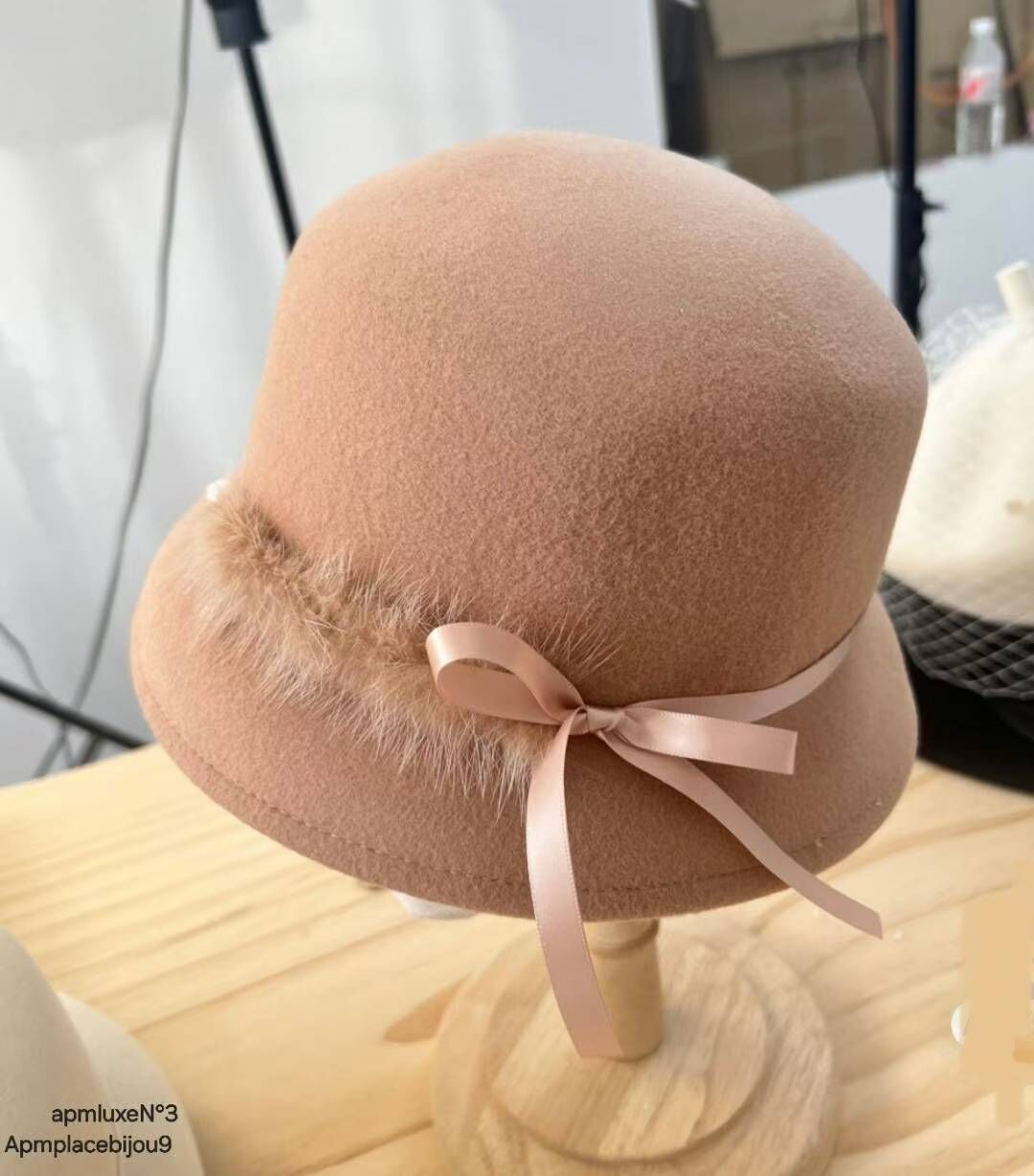 BN5336 淑女蝴蝶絲帶毛毛漁夫帽