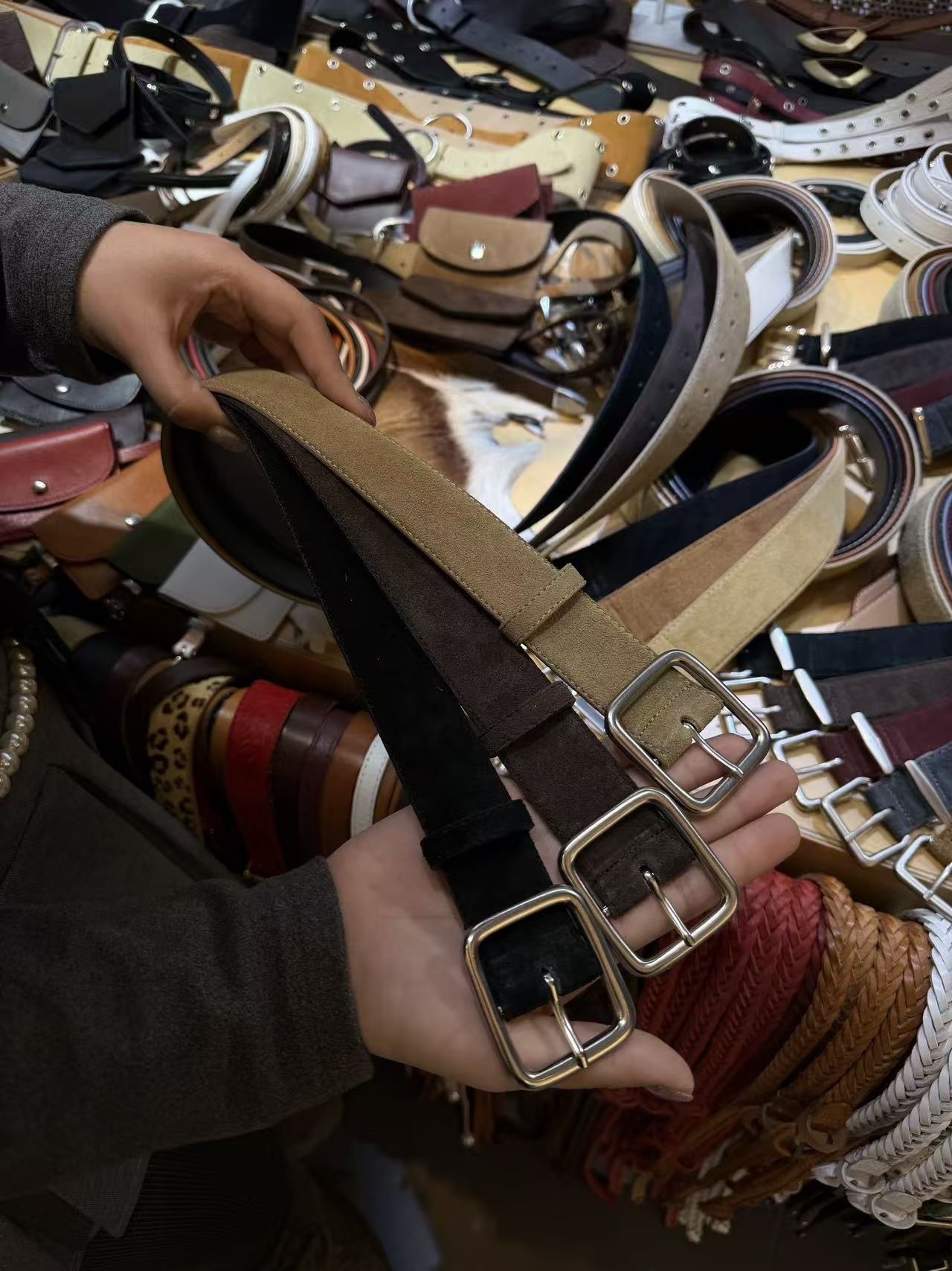 正韓真皮麂皮皮帶