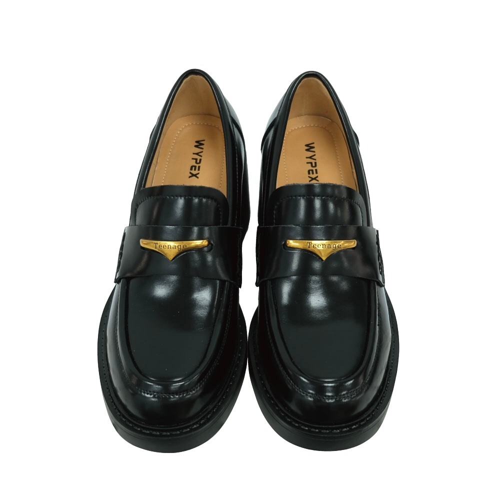 現貨 黑35 38 棕35 質感金屬片粗跟樂福鞋 -2色