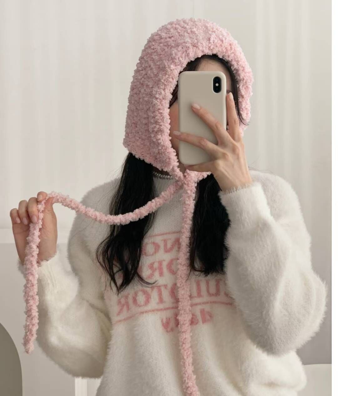 BN5342 羊羔毛蝴蝶綁帶帽