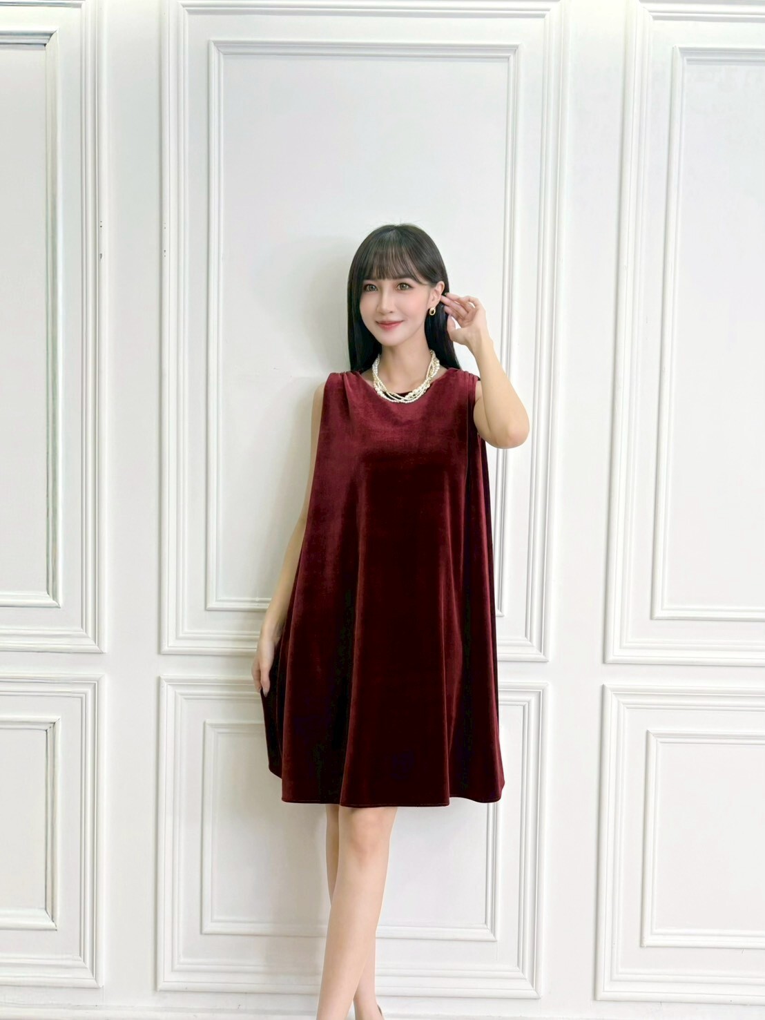 熱紅酒!後露背綁帶絲絨背心洋