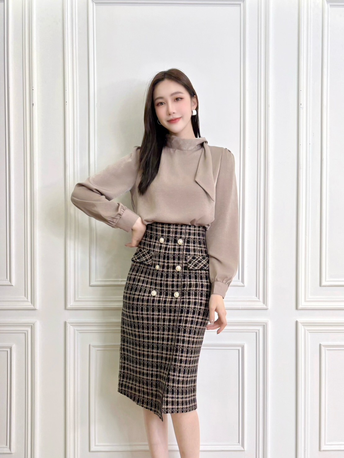 側短領巾絲絨上衣