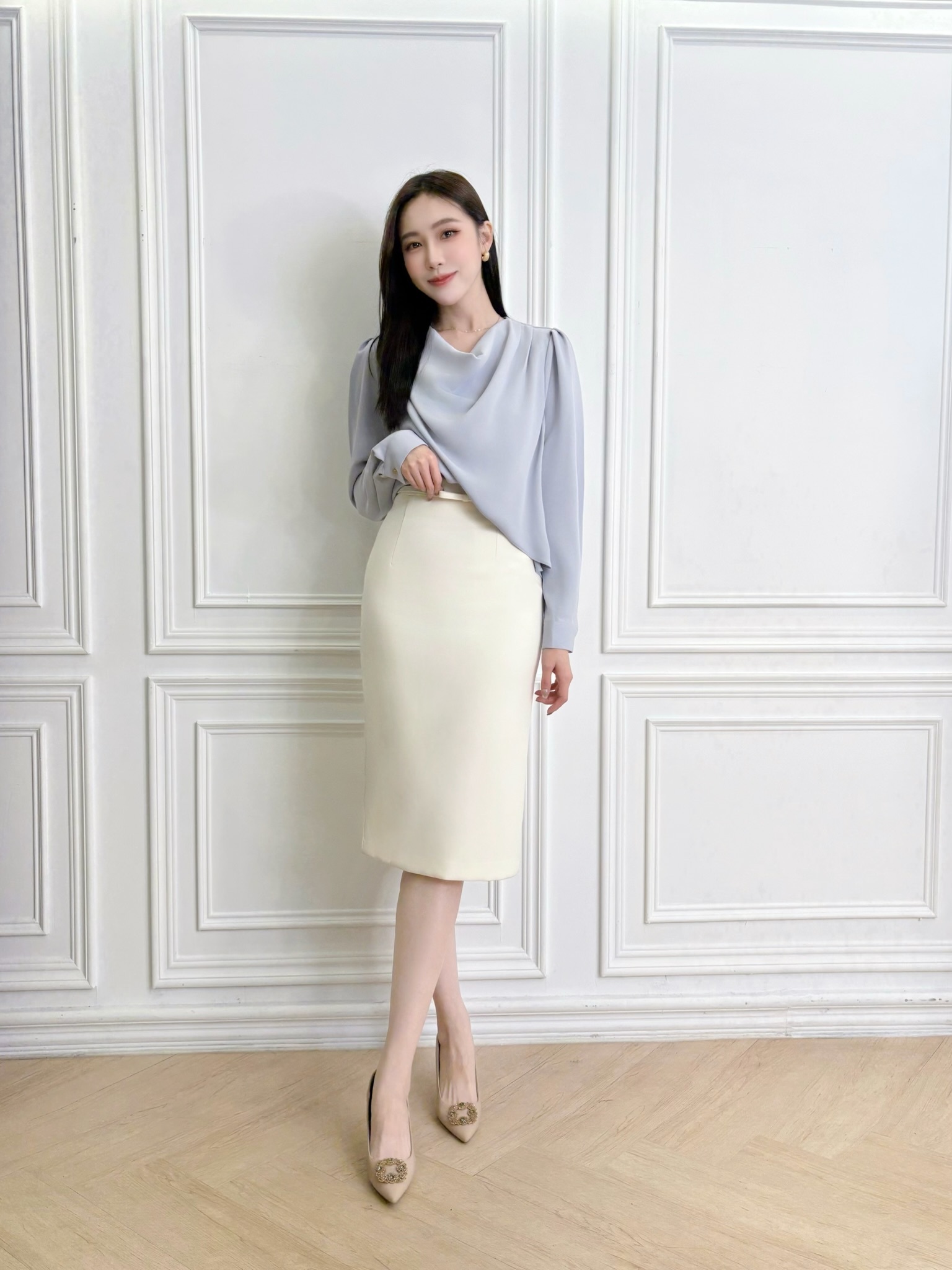 蝴蝶結腰帶修身窄裙