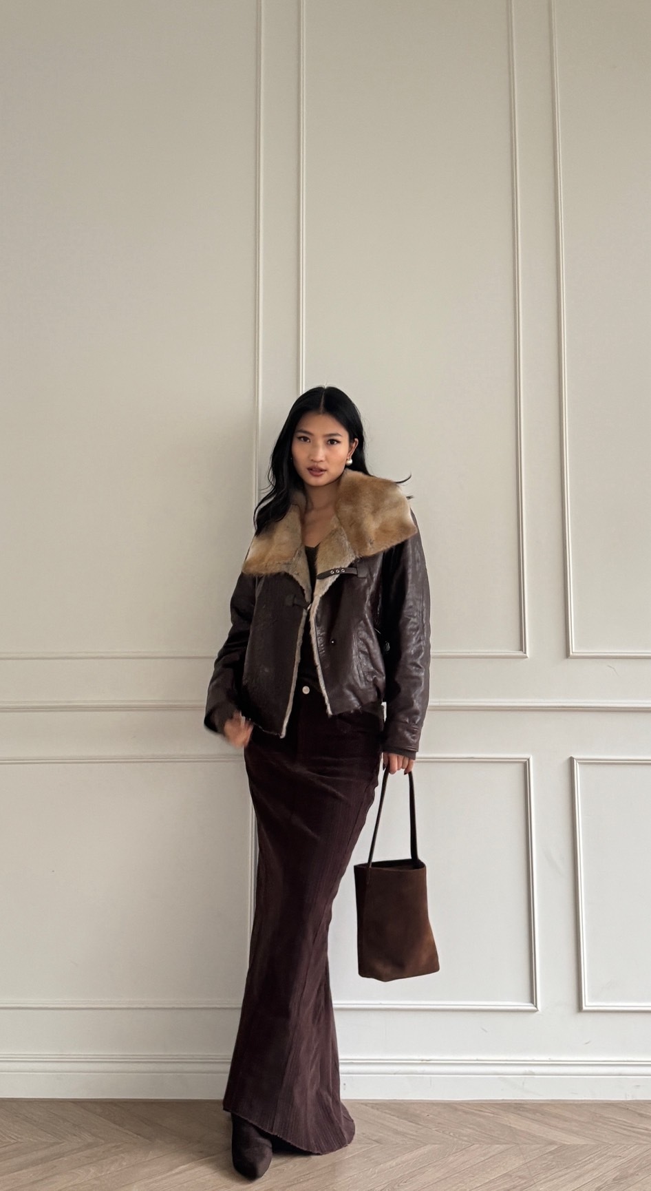 貂毛大翻領真皮外