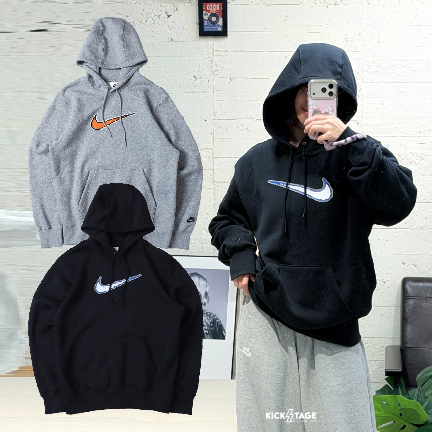 男款 NIKE NSW TEE 黑 灰 內刷毛 印花 刺繡LOGO 連帽 長袖 帽T【HV0855】NKTF