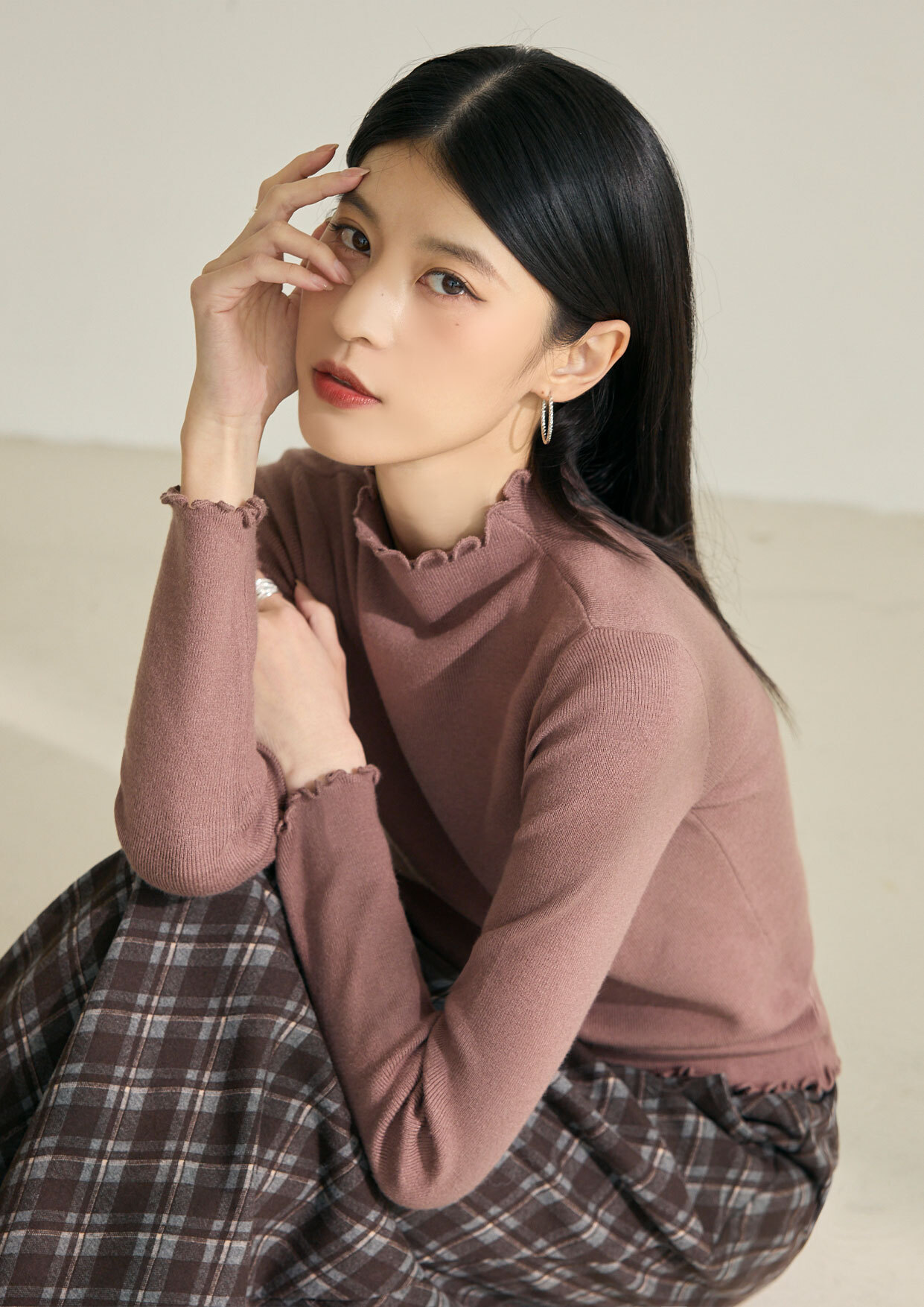 多色木耳邊針織內搭上衣