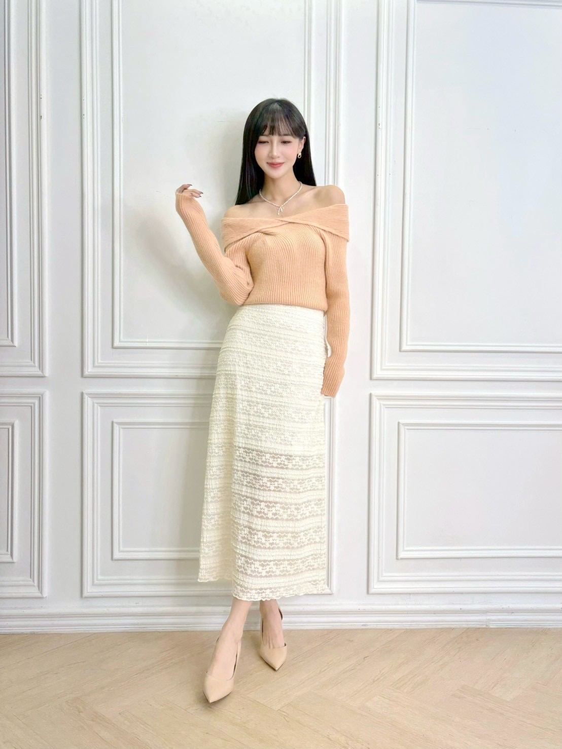 浪漫透視蕾絲針織裙