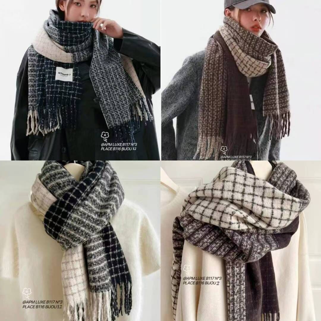 BN5348 日系拼色格紋軟糯頸巾