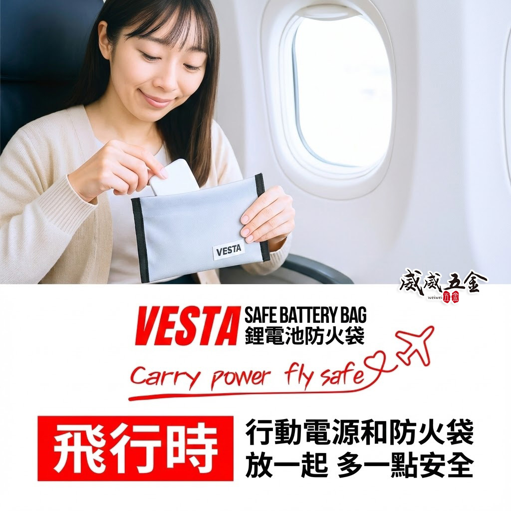 Vesta維斯塔｜台灣製｜行動電源 鋰電池 防火袋 收納袋 防火毯袋 Safe Battery Bag｜雙層布料縫製