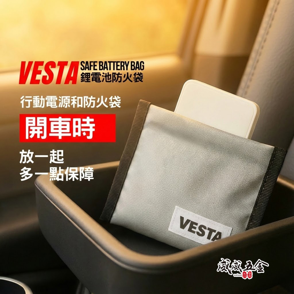 Vesta維斯塔｜台灣製｜行動電源 鋰電池 防火袋 收納袋 防火毯袋 Safe Battery Bag｜雙層布料縫製