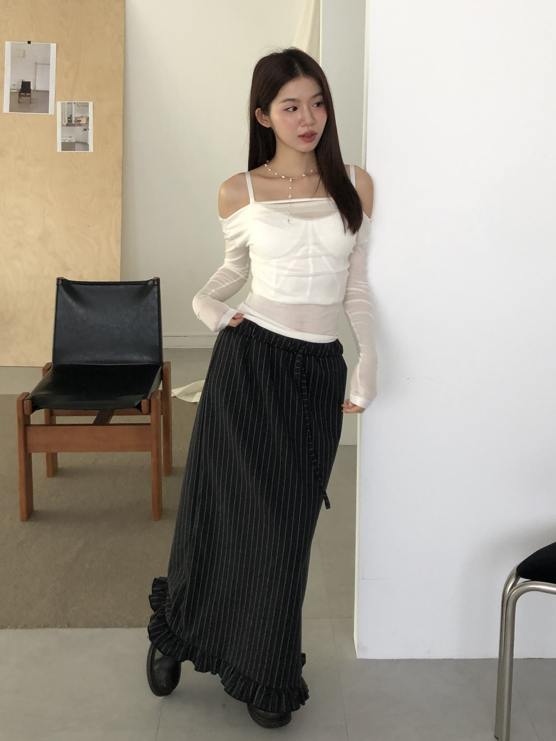 Boston Stripe Frill Skirt #裙子