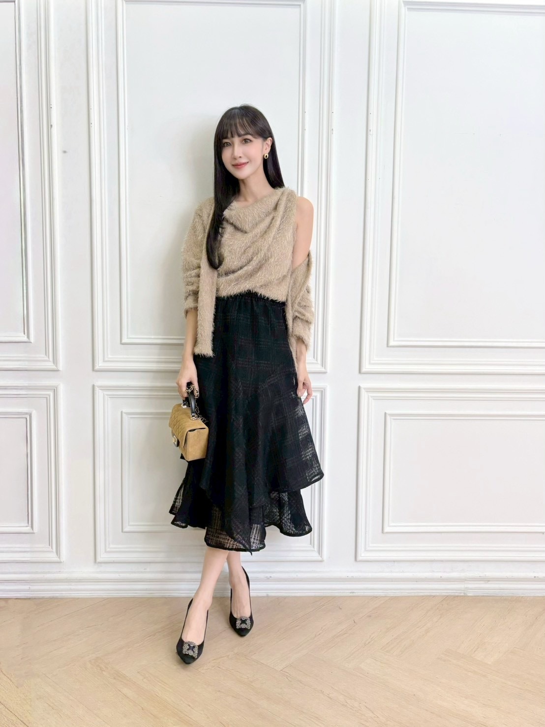 格紋多層次傘襬紗裙