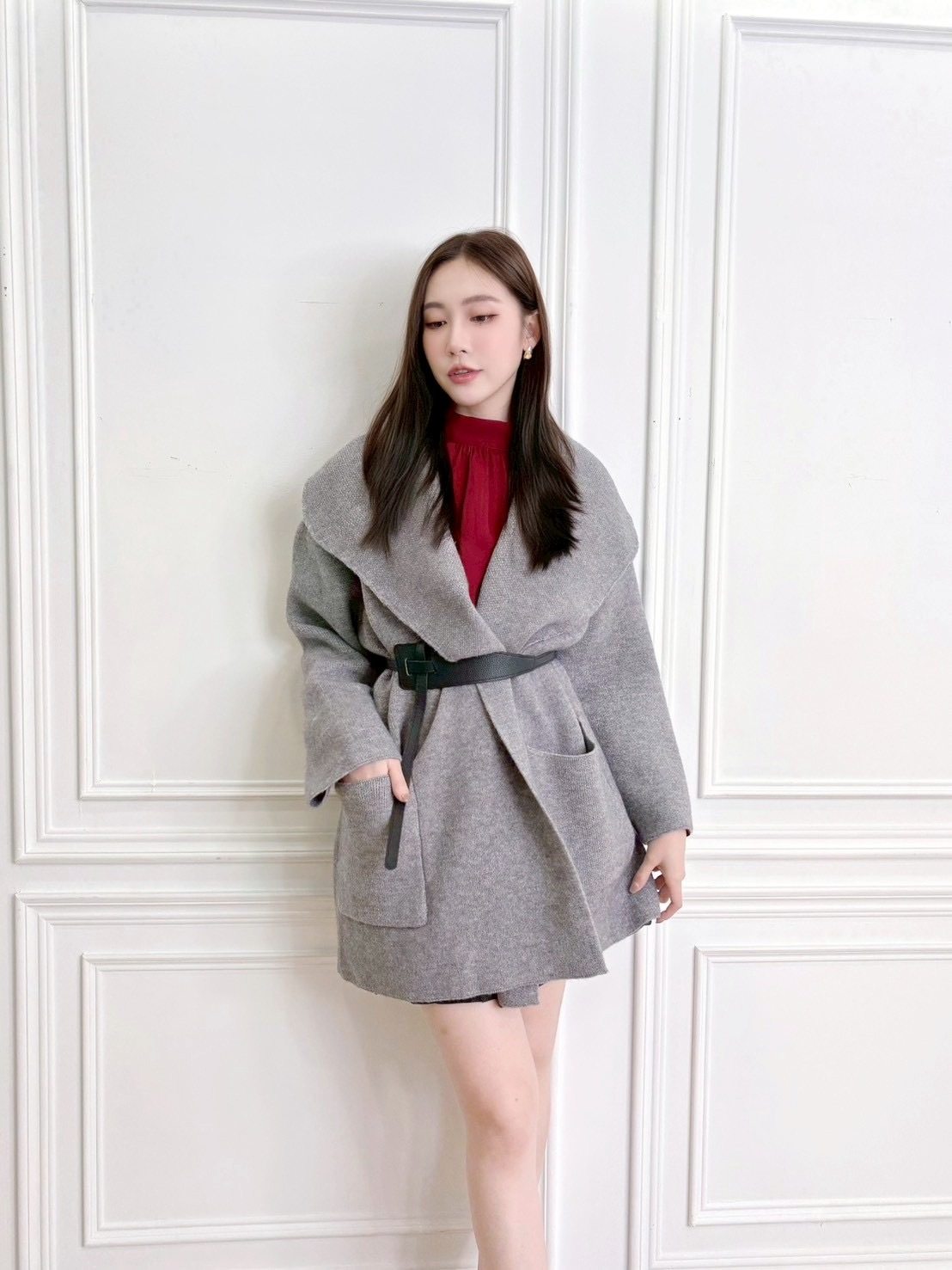 法式慵懶!大翻領毛料外套