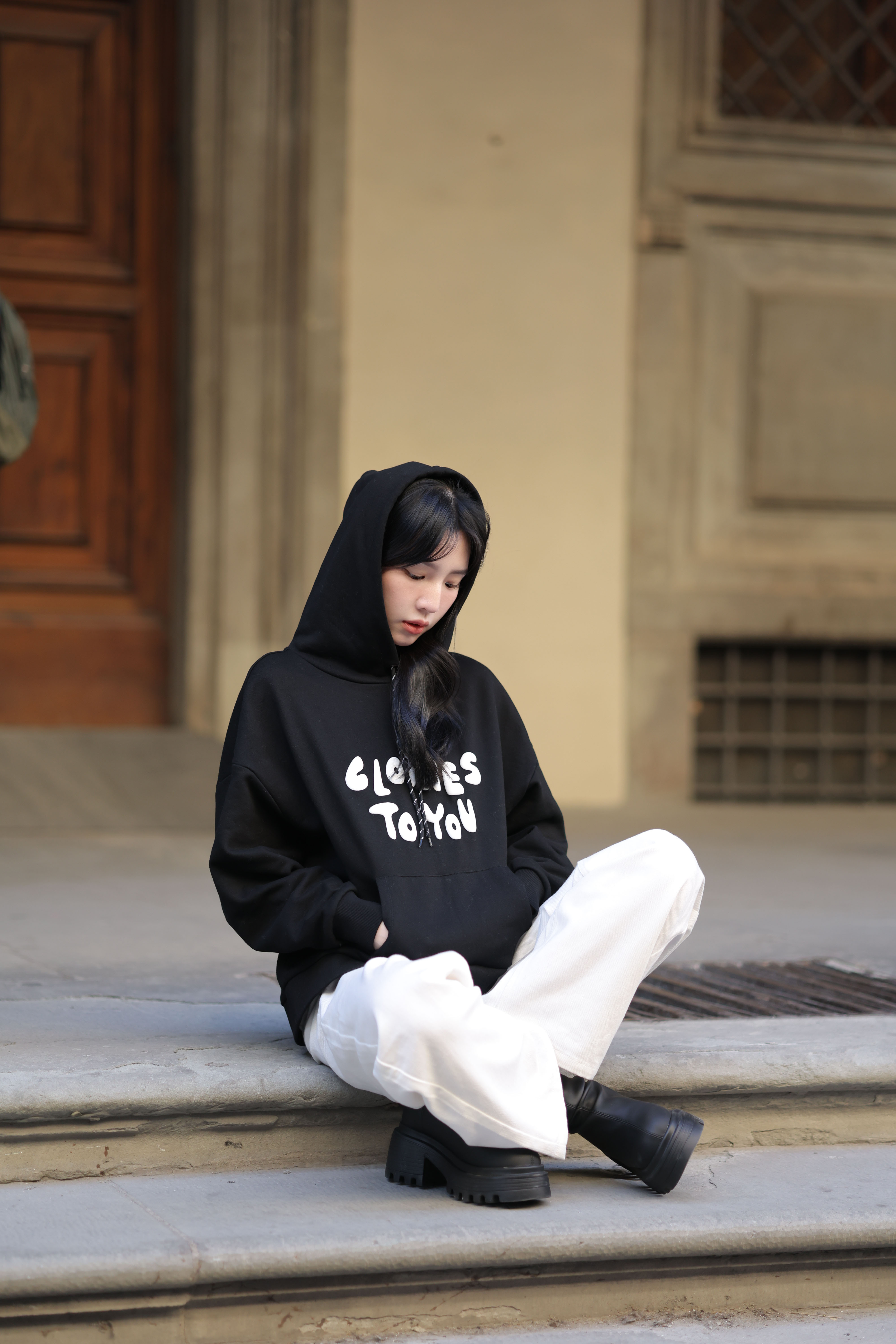 Gmade/CLOTHES TO YOU-立體泡泡中長版落肩Hoodie-黑