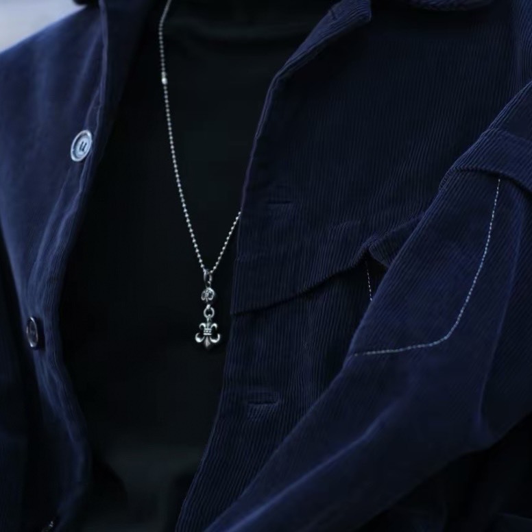 【代購】Chrome Hearts 水滴環雙層十字架鑰匙扣／童軍花單球 925純銀項鍊｜美式手工銀飾