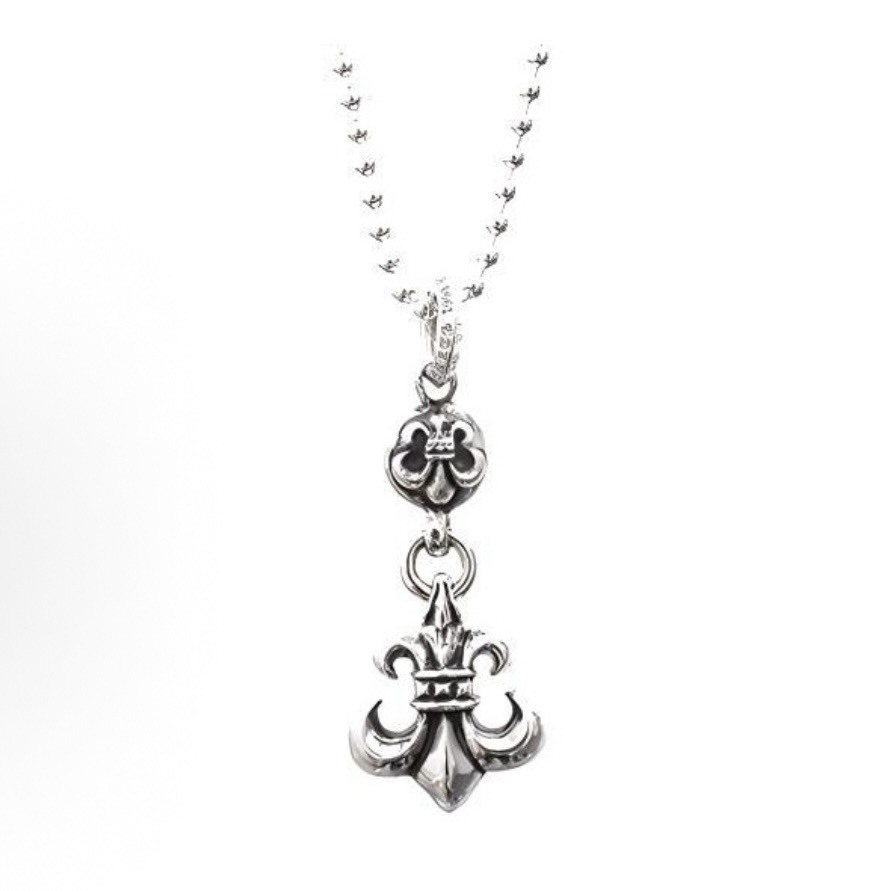 【代購】Chrome Hearts 水滴環雙層十字架鑰匙扣／童軍花單球 925純銀項鍊｜美式手工銀飾